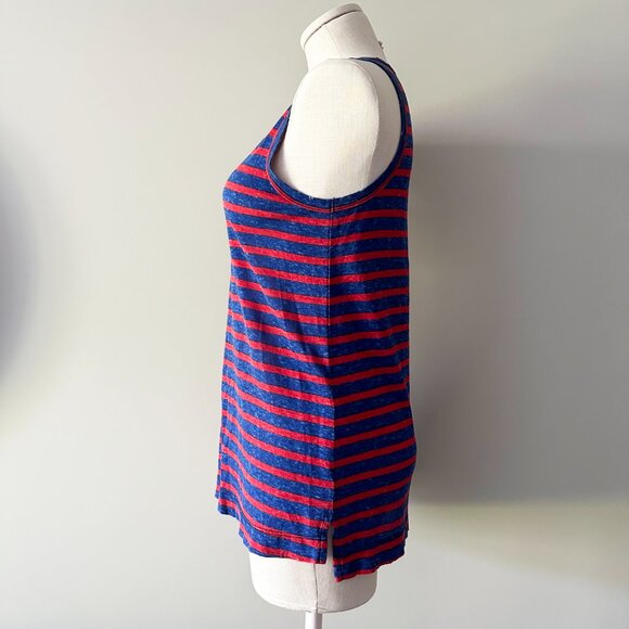 Current/Elliott Muscle Tank Top Womens Blue and Red Striped Hemp Cotton Tee - Picture 3 of 6